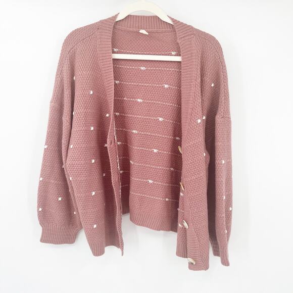 LexBrown Womens Oversized Button Front Knit Cardigan Sweater Size M/L Mauve - Picture 6 of 7